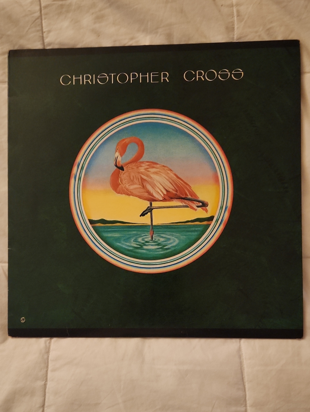 Warner Bros. Christopher Cross Album Cover - Pink Flamingo on Dark Green